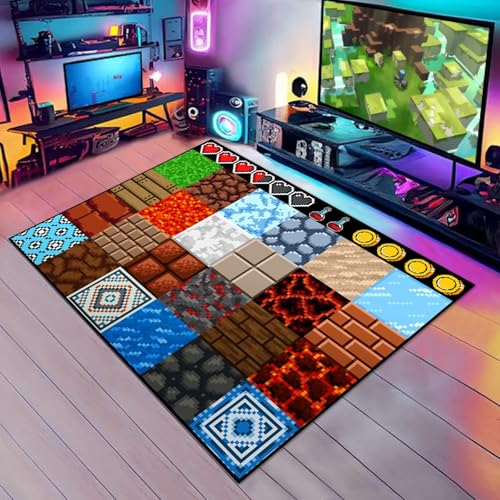 Pixel Game Element Rug for Boys' Bedroom - 4'7 x 5'10 Anti-Slip Carpet