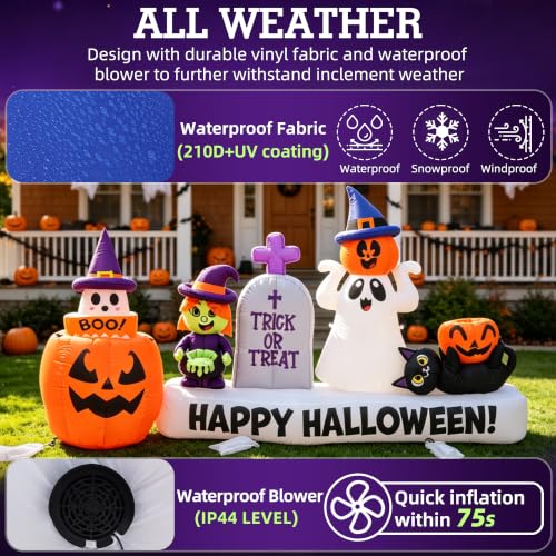 9 FT Halloween Inflatable Ghost Pumpkin Witch Tombstone Cat with Multicolor Variations