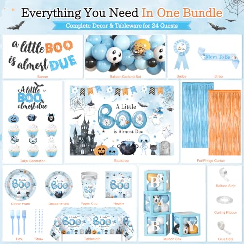 Blue Halloween Baby Shower Decorations 296Pcs All-In-One Party Set for 24 Guests