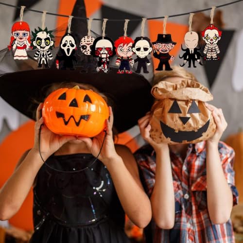 Halloween Horror Movie Wooden Ornaments - 10pcs Spooky Tree Decorations