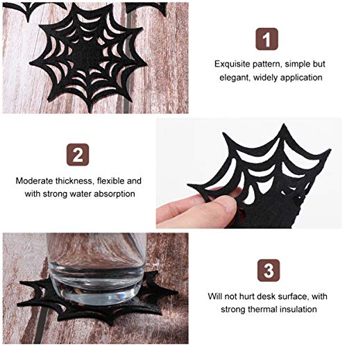 Halloween Spider Web Coasters Set - Black Cobweb Placemat Decorative Tableware (10pcs)