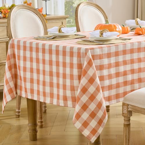 Orange Gingham Tablecloth 60 x 75 Inch Rectangular Fall Thanksgiving Decor