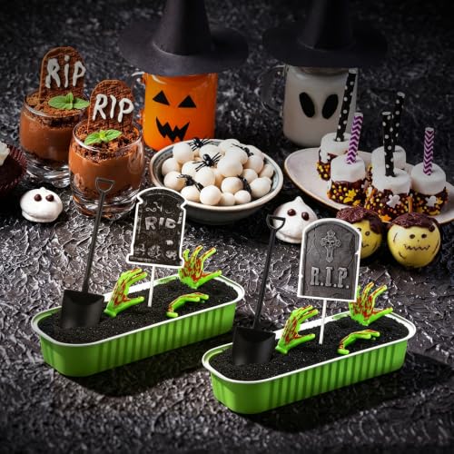 Halloween Zombie Hands Cake Topper Set with Tombstones & Lids - Spooky Party Decor