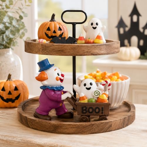 Hand-Drawn Halloween Clown Figurine with Candy Cart - Indoor Decor