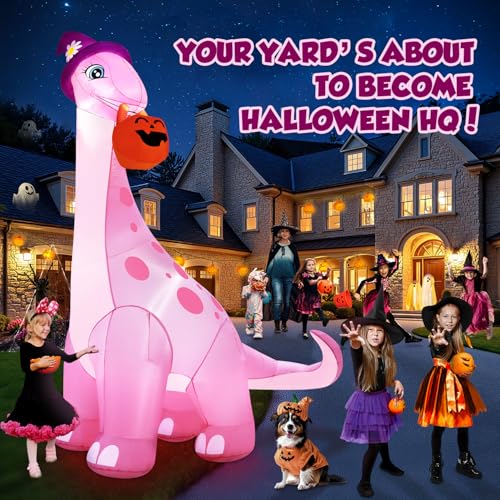 Giant Pink Dinosaur Halloween Inflatable - 13FT Yard Decor with LED Lights & Blower
