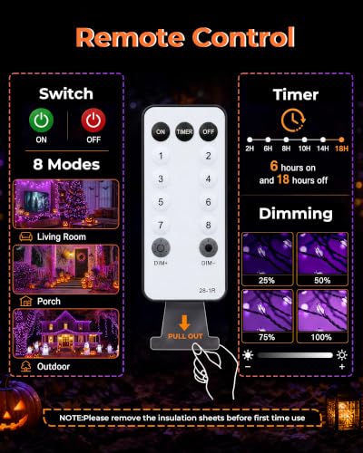 Halloween Fairy Lights Plug-in String Lights - Orange & Purple, 200 LEDs