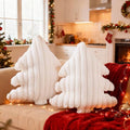 Christmas Tree Pillows Set of 2 - Beige Wide Stripes Xmas Decor 16x18 Inch