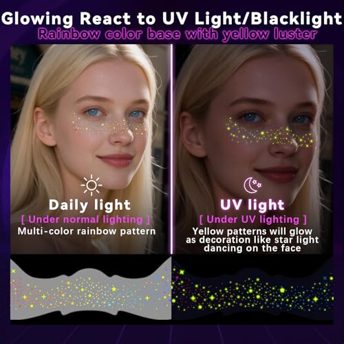Rainbow UV Glow Freckles Tattoo Set A for Party & Night Events