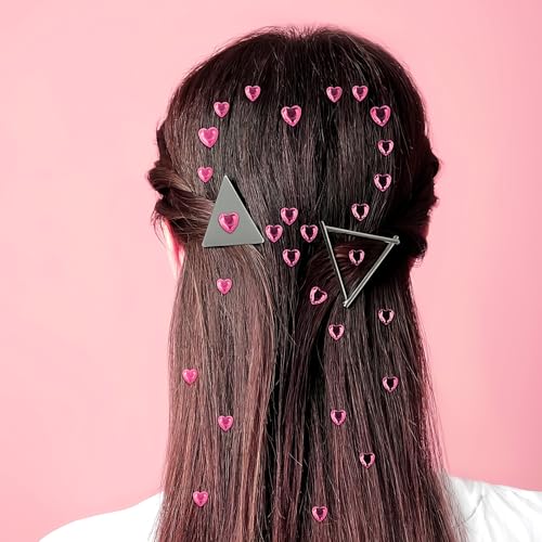 Pink Heart Face Gems Set - Self-Adhesive Rhinestones for Makeup & Rave Accessories