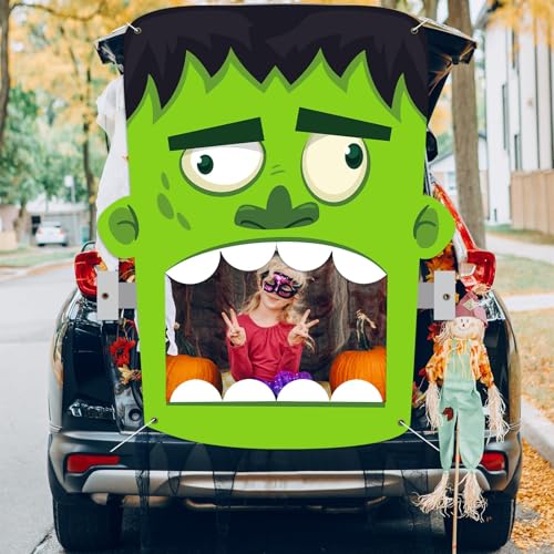 Halloween Car Decorations Kit Green Zombie Trunk or Treat Backdrop for SUV & Garage