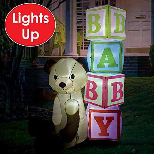 Inflatable Baby Shower Bear & Blocks Yard Decoration with LED Lights - 6FT Jumbo