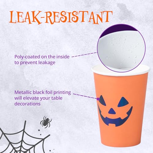 Confettiville Halloween Disposable Paper Cups 50 Pack - Jack-O-Lantern Black & Orange, 12 oz