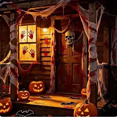 Blood Gauze Bandage Decor Set - Haunted House Halloween Prop, 3 Rolls 32ft