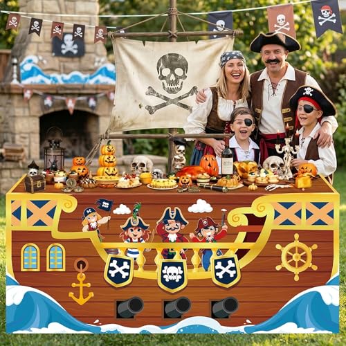 Pirate Ship Tablecloth - Nautical Halloween Party Decorations, 6FT