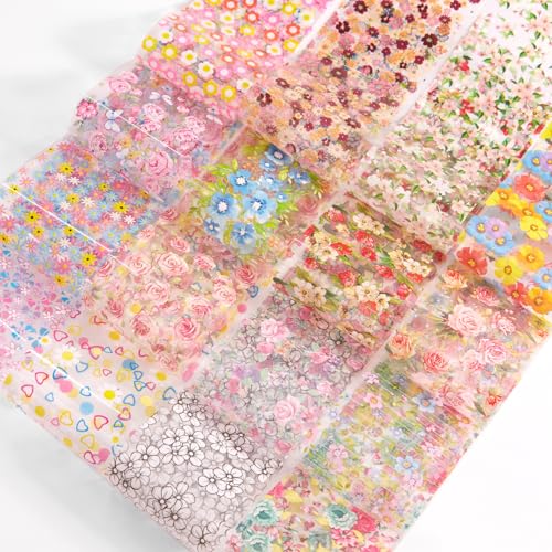 Kit4 300 Sheets Holographic Nail Foil Transfer Sheets - Iridescent Flower & Star Designs