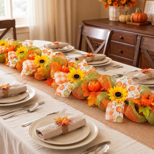 Sunflower Garland for Mantel & Fireplace - Fall Decor, 6ft, Pumpkin & Autumn Leaves, Variation CR26034S