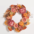 28-Inch Artificial Peony and Pumpkin Fall Wreath with Pine Cones - Rustic Decor