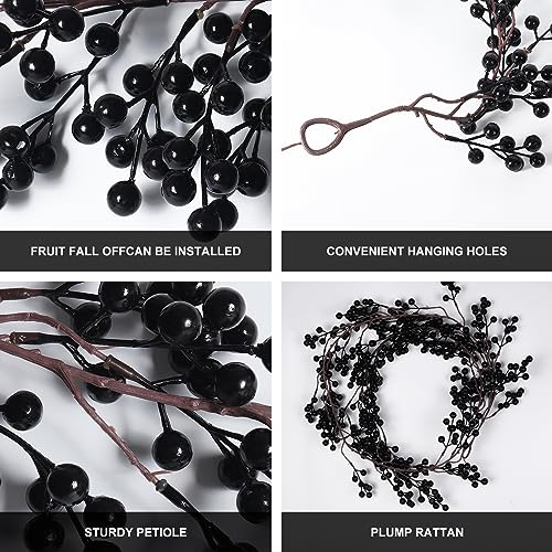 RECUTMS Black Berry Christmas Garland with Lights - Dark Christmas Decor, 5.9 ft, Flexible & Vivid Colors, Variation: Black with Lights