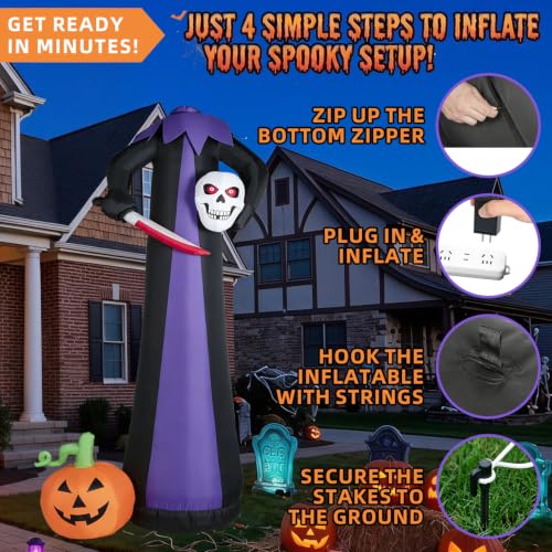 10FT Purple Grim Reaper Inflatable Halloween Yard Decor with LED Lights