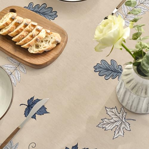 Horaldaily Fall 90-Inch Round Tablecloth - Autumn Harvest Blue Pumpkin, Beige