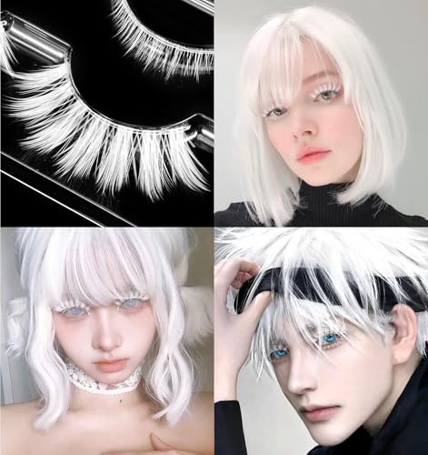 White False Eyelashes for Halloween, Christmas & Anime Costumes - Lightweight Synthetic Lashes