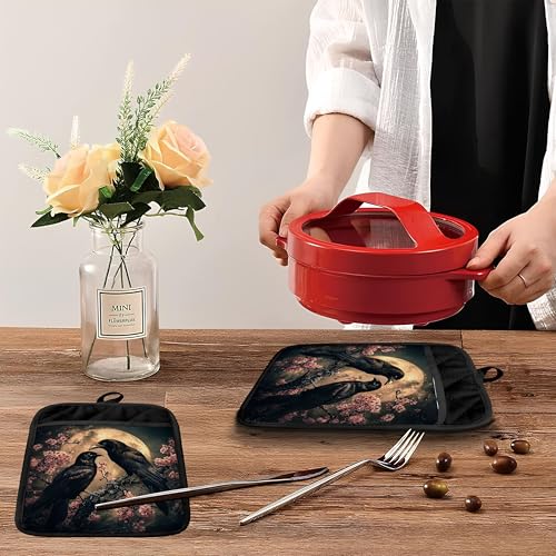 Gothic Raven Pot Holder with Heat-Resistant Pocket - Dark Academia Halloween Kitchen Accessory