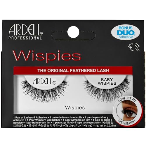 Feathered False Eyelashes with Adhesive - Natural Wispy Strips, Reusable, 1 Pair