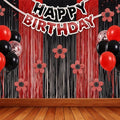 Black and Red Foil Fringe Curtain Backdrop for Halloween Party Decorations - 2 Pcs