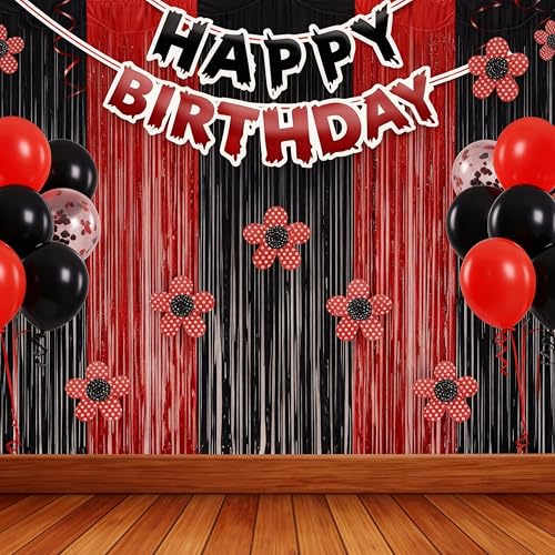 Black and Red Foil Fringe Curtain Backdrop for Halloween Party Decorations - 2 Pcs