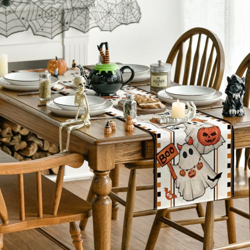 Halloween Table Runner 13x108 Inch Beige Spun Polyester Home Decor - Artoid Mode