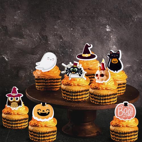 Edible Pink Halloween Cupcake Toppers - Baby Shower & Party Decor - 40Pcs - Halloween-3