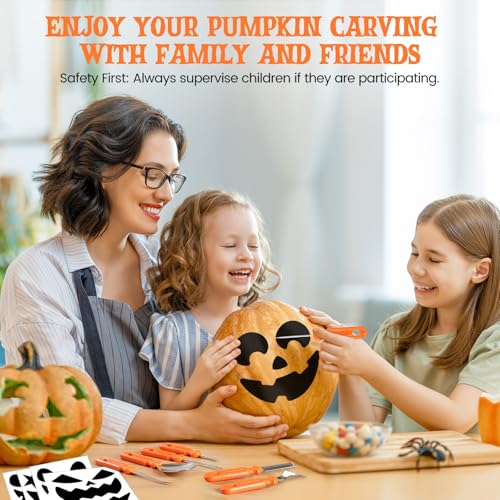 Pumpkin Carving Kit with Stencils - 7 Professional Stainless Steel Tools & Storage Case