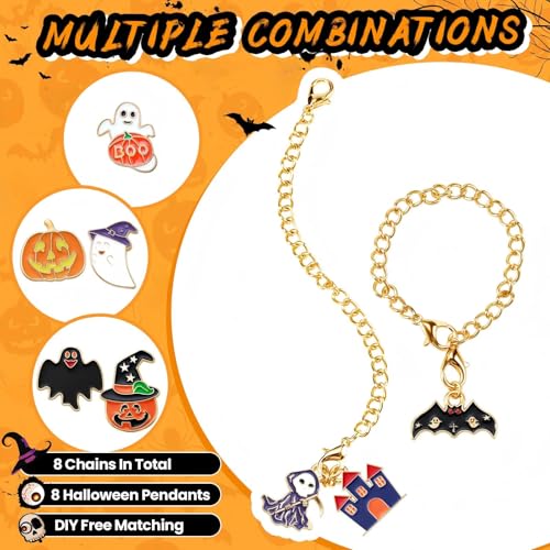 Halloween Tumbler Charms Set - 8 Metal Drink Cup Decorations with Chains