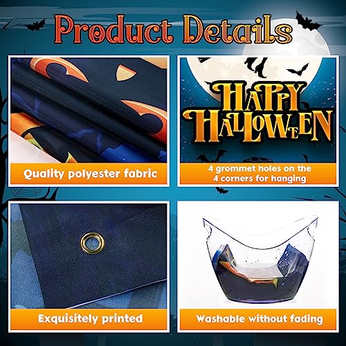 Panelee Halloween Skeleton Witch Window Cover - 79x35 Inches Party Backdrop with Moon Variation