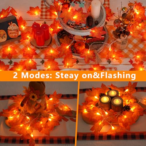 6 Pack Fall Garland with 120 LED Lights Battery Operated Autumn Decor