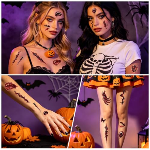 Zombie Makeup Scar Tattoo Stickers for Halloween Cosplay - 10 Sheets