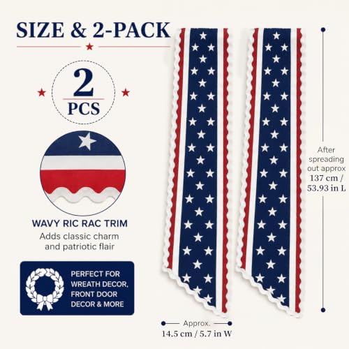 Patriotic Wreath Sash Set - Red White Blue Decor for Front Doors & Entryways, 2 Pack