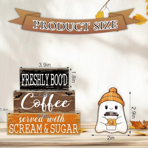 Halloween Ghost Coffee Table Decor Set - Wooden Bar Sign 4 Pcs