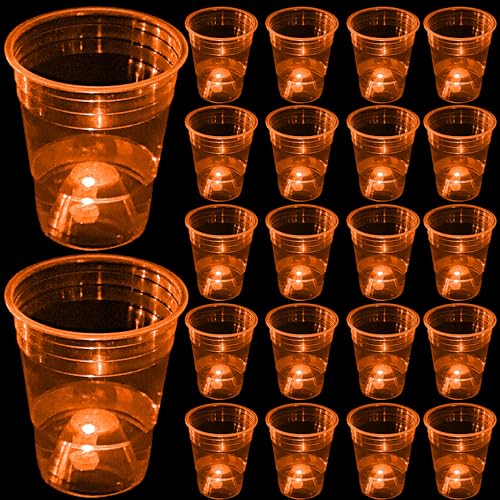 Orange Glow Cups Set - 40 Disposable 16oz Plastic Cups for Party & Holiday