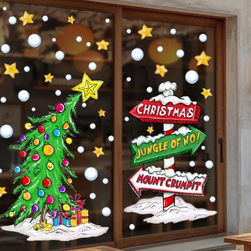 Christmas Window Decals - Curved Tree Arrow Sign Set for Festive Decor - Variation: Christmas Tree