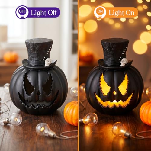 Black Light Up Halloween Fake Pumpkins - Jack-O’-Lantern Decor, 4.9 Inch