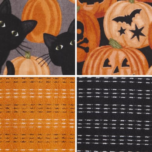 Carved Pumpkin Patch & Cat Peepers Halloween Kitchen Towel Set - 4 Pack