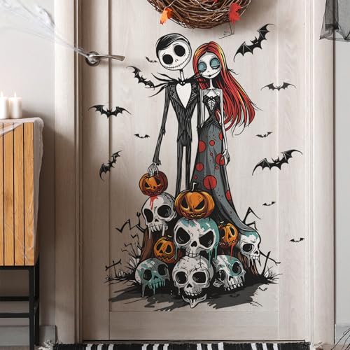 Halloween Wall Decals Set - Nightmare Before Christmas Theme, Skull Pumpkin Bat