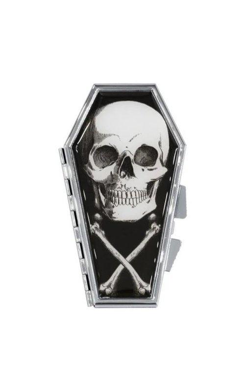 kreepsville 666 Anatomical Skull Coffin Compact Mirror Gothic Makeup Horror, Silver