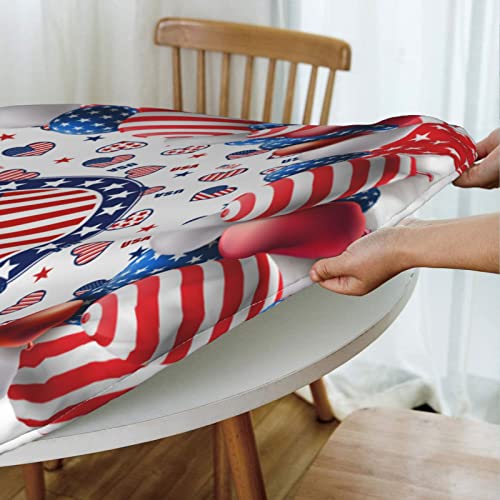 4th of July American Flag Round Elastic Fitted Tablecloth 45-50 Inch
