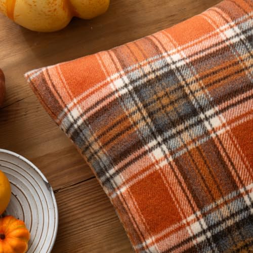 AQOTHES Fall Plaid Throw Pillow Covers Set of 2 - Orange 22x22 Inches, Autumn Home Decor