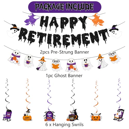 Halloween Retirement Banner Party Decoration - Black & Purple, Ghost & Witch Theme