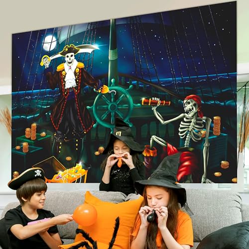 Pirate Birthday Backdrop 7x5ft - Skull & Ship Pirate Door Banner Party Decor