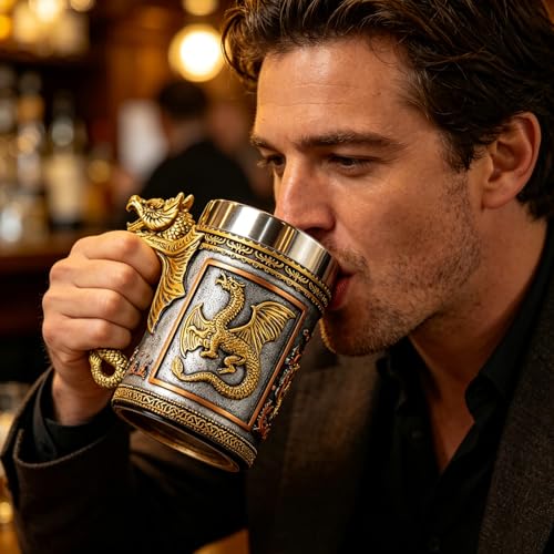Medieval Dragon Beer Mug - 20 Fl Oz Stainless Steel & Resin Fantasy Tankard