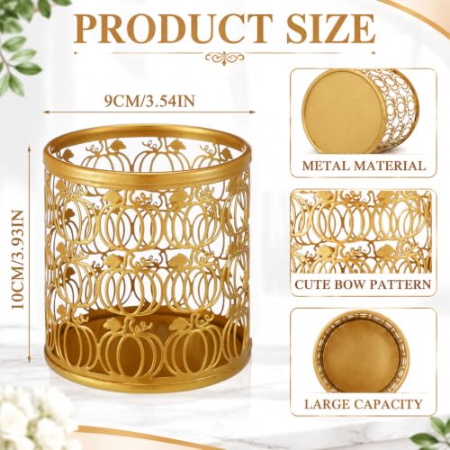 Golden Pumpkin Metal Pen & Makeup Brush Holder - Fall Desk Organizer